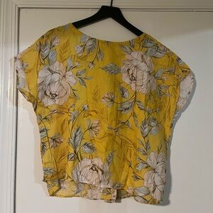 Nicole Miller Women’s 100% Linen Yellow Floral Button Down M